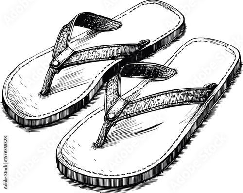 Black and white sketch of a pair of flip-flops fashion concept. Vector illustration