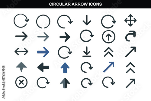 Circular Arrow Icons – Minimal Monochrome Vector Set for App UI & Dashboards