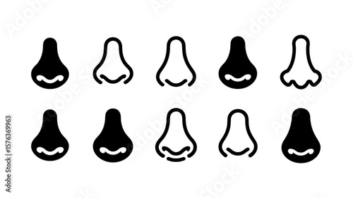 Vector art of a collection of human nose icons in different styles