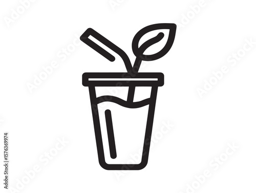 Smoothie and Leaf Icon with Modern Minimal Lines  