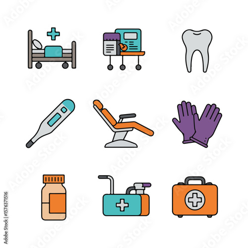 Colorful Healthcare Icons Set for Medical and Wellness