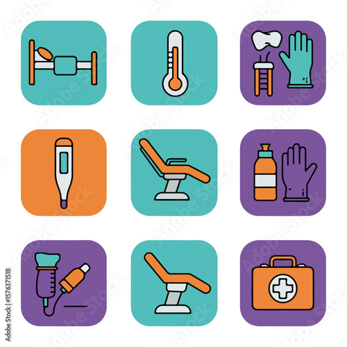 Colorful Healthcare Icons Set for Medical and Wellness