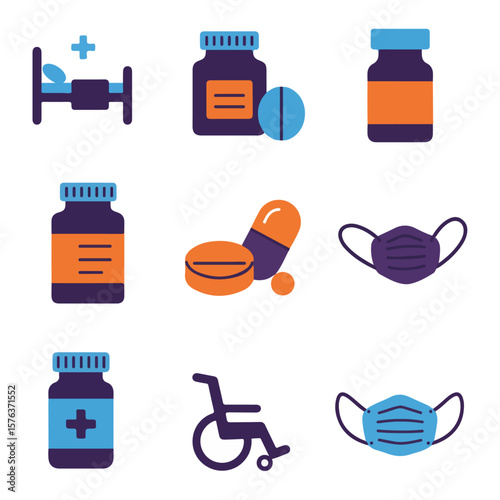 Colorful Healthcare Icons Set for Medical and Wellness