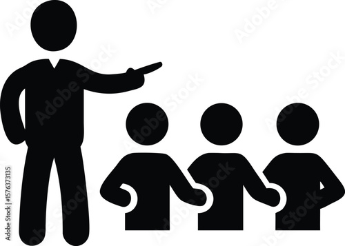 Black Silhouette Teacher Instructing Three Students Simple Icon Illustration lesson learning