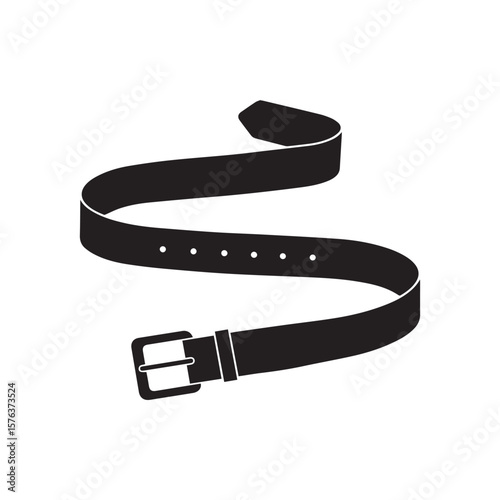 Black Silhouette of a Wavy Leather Belt with Buckle