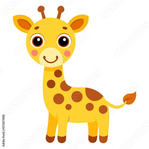 Cute Cartoon Giraffe – Yellow and Brown Flat Illustration with Friendly Expression