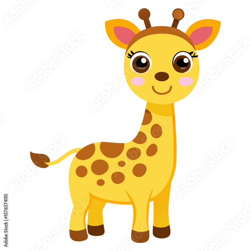 Cute Cartoon Giraffe – Yellow and Brown Flat Illustration with Friendly Expression