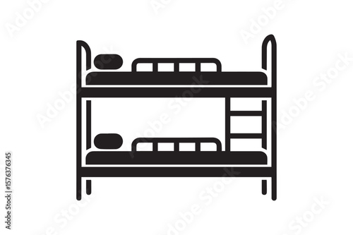 Black Silhouette of a Bunk Bed with Ladder and Pillows