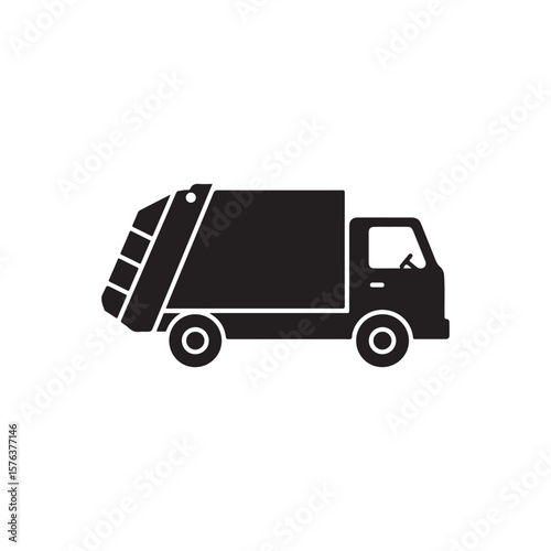 Garbage Loader Truck, Sanitary Vehicle Solid Flat Vector Icon Isolated on White Background.
