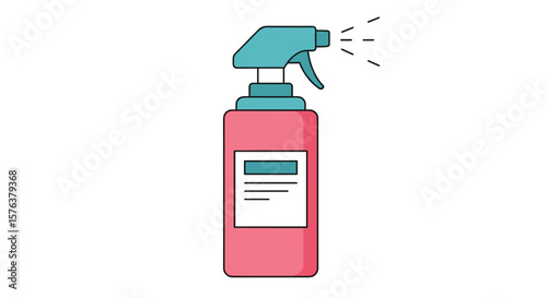 A pink spray bottle with a teal spray nozzle releases a fine mist into the air showcasing a cleaning product for effective household hygiene and sanitization routines