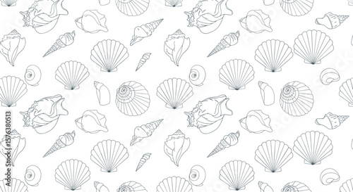 Delicate seashell patterns on a clean white background a repeating texture of marine life found on sandy shores