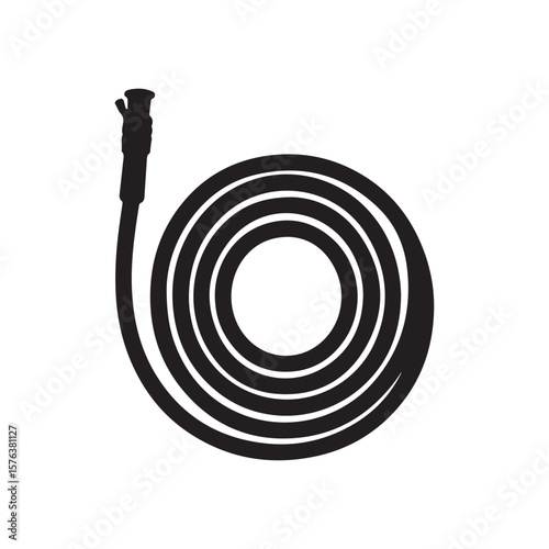 Black Silhouette of a Garden Hose or Water Pipe with Nozzle