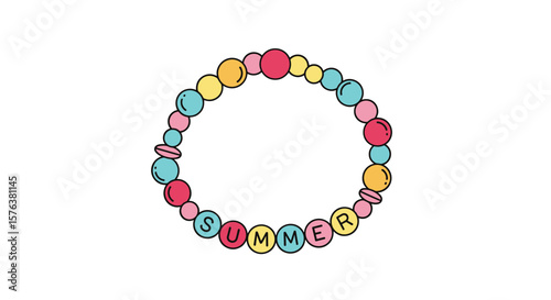 Handmade beaded bracelet featuring the word summer with colorful beads and a festive design