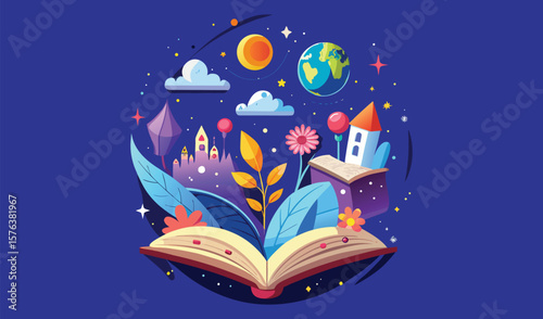 Open magic book with light, a symbol of knowledge and fantasy illustration