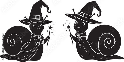 Cartoon Snail Dressed As Witch Funny Character silhouette