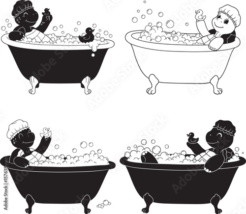 Turtle Bathing In Bathtub Cute Cartoon silhouette
