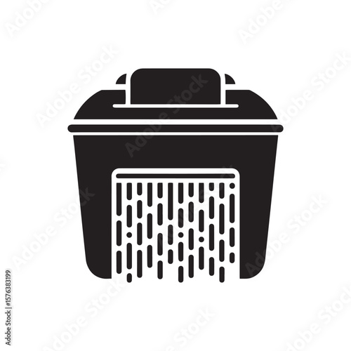Black Silhouette Icon of a Paper Shredder with Shredded Documents