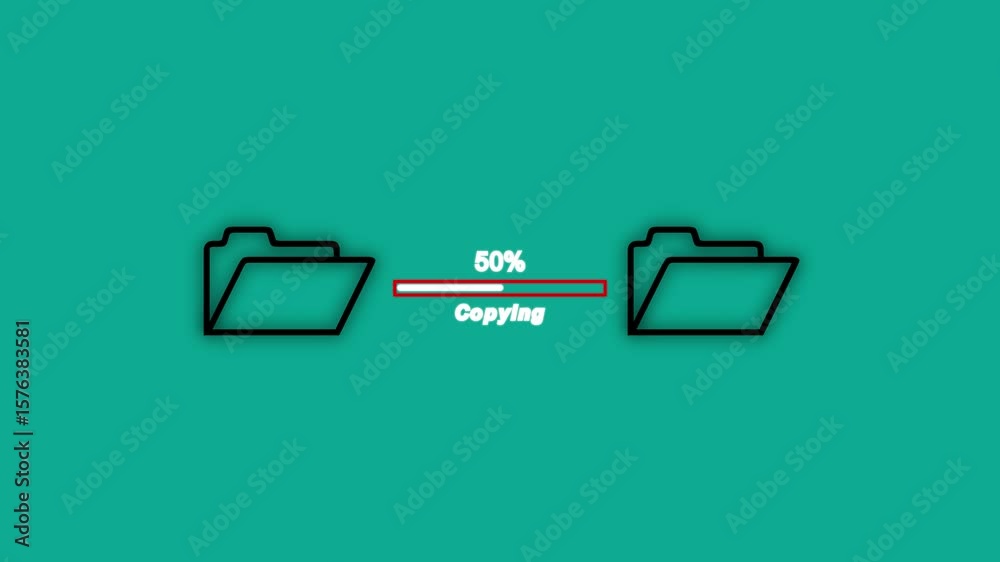 Document file downloading or transfer process with arrow icon animation. Fast file transfer, quick torrent of copying data from folder to folder on computer, 0 to 100 % coping animation.