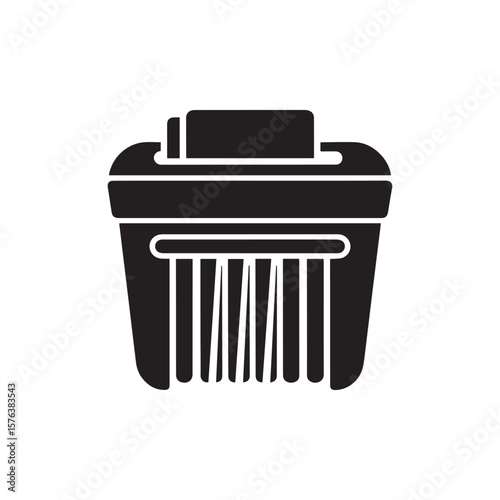 Black Silhouette Icon of a Paper Shredder with Shredded Documents