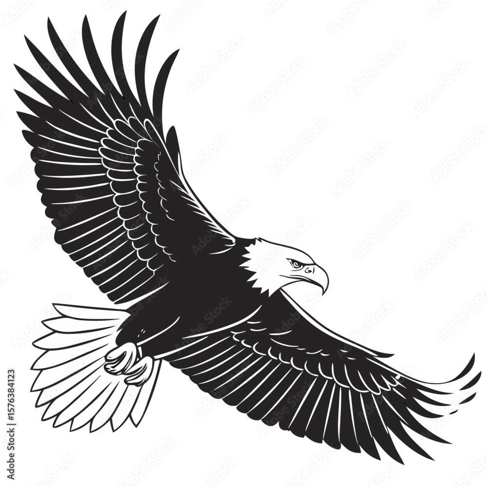 Fototapeta premium Isolated Black Silhouette of an Eagle in Flight on White Background