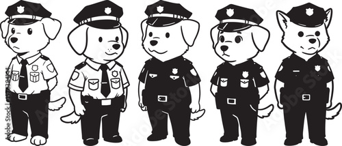 Police Dog In Uniform On Duty Cartoon Character silhouette