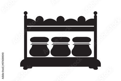Elegant Black Silhouette of a Spice Rack with Jars and Lids