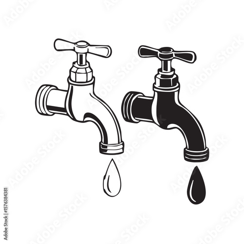 Faucet with a water drop dripping in a clean and isolated illustration