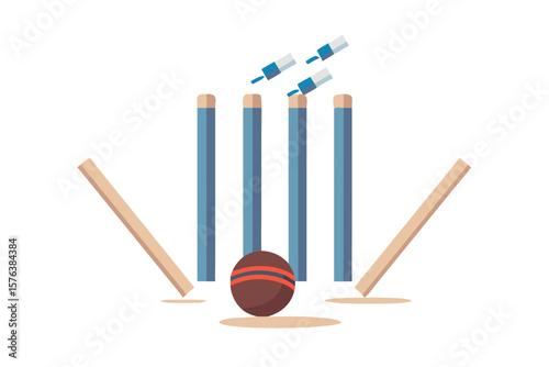 Cricket stumps and ball with syringes symbolizing doping in sports