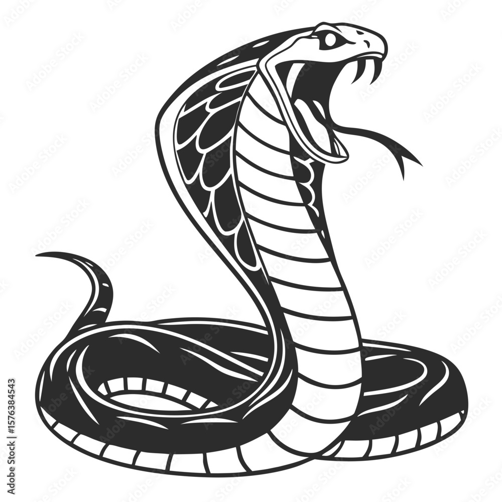 Fototapeta premium Isolated Black Silhouette of a Snake on White Background