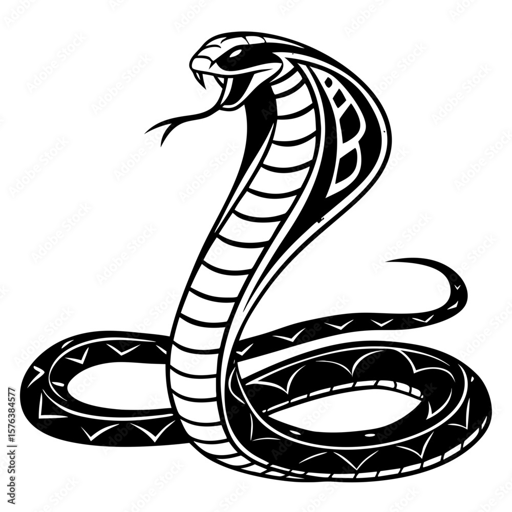 Fototapeta premium Isolated Black Silhouette of a Snake on White Background