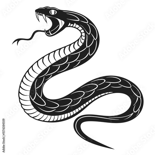 Isolated Black Silhouette of a Snake on White Background