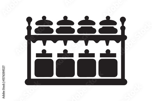 Elegant Black Silhouette of a Spice Rack with Jars and Lids