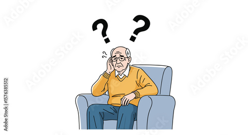 Elderly man sitting in armchair pondering life's many uncertainties and puzzling questions