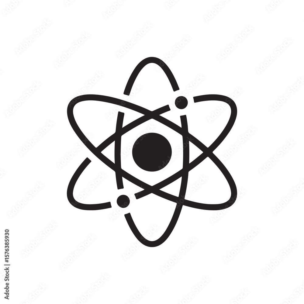 Atomic Model Black Silhouette Icon with Electrons Orbiting Nucleus Atomic Model Black Silhouette Icon with Electrons Orbiting Nucleus