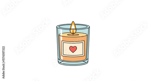 Cozy home decor object with warm orange glow and a heart shaped label for romantic ambiance and relaxation