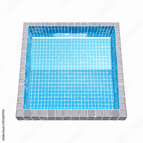 Swimming pool with clear blue water surrounded by stone tile deck