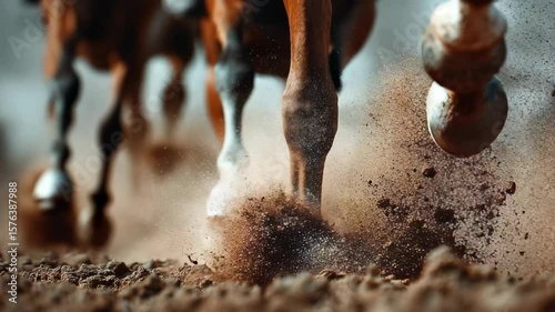 Galloping horse hooves hitting dusty ground
