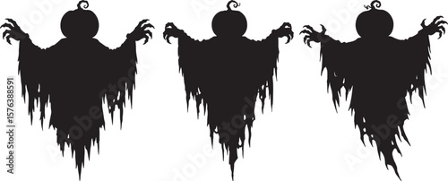 Evil Halloween Pumpkin Ghost Wearing Gloves silhouette