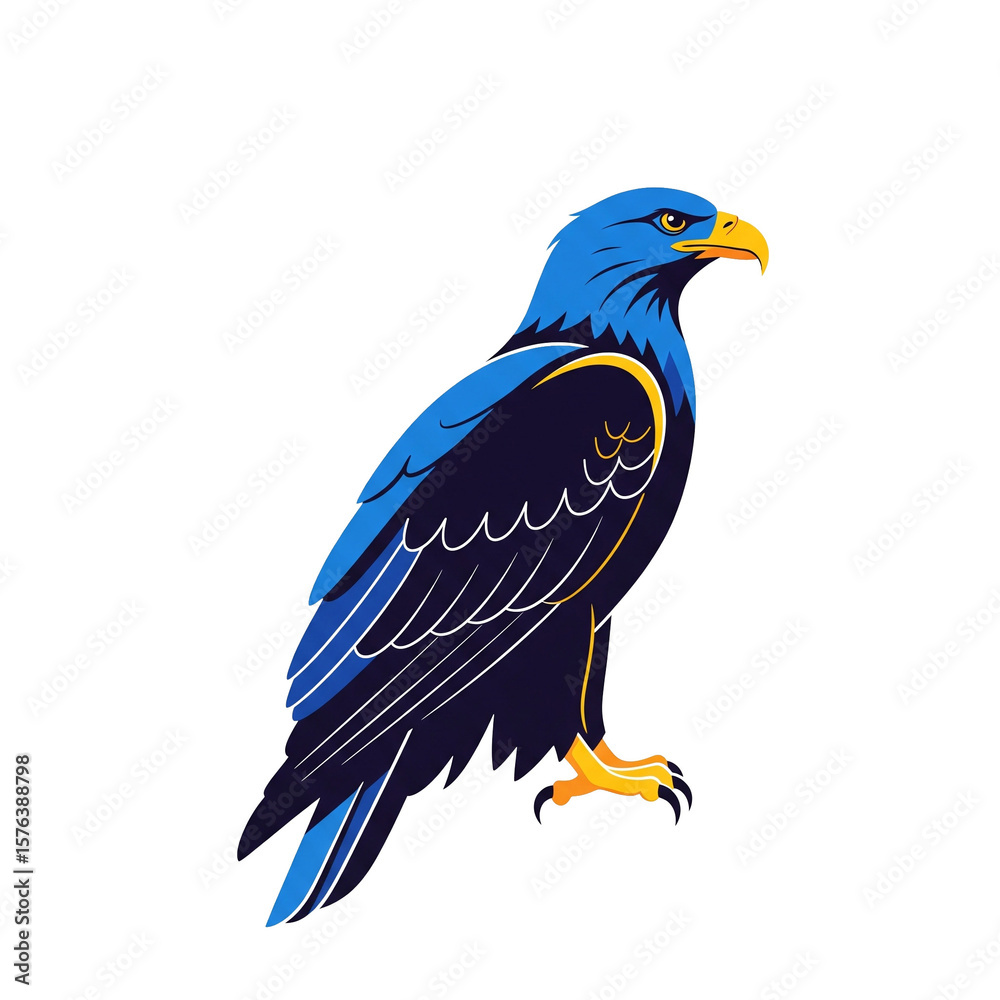 Fototapeta premium Blue and Gold Eagle Illustration - Majestic Bird of Prey Art