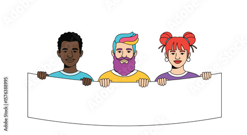 Diverse group of people holding a blank sign for your message communication diversity inclusion togetherness unity representation
