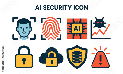 Ai security icons collection for digital protection and technology design