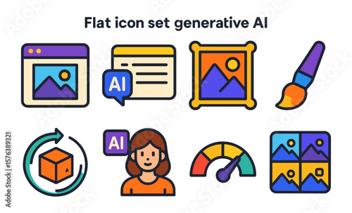 Generative ai icon set featuring art, composition, and creativity tools