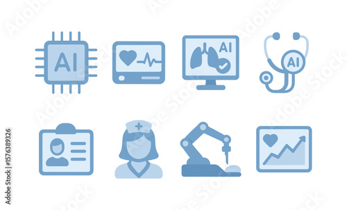 Ai in healthcare: innovative icons for medical technology and digital health solutions