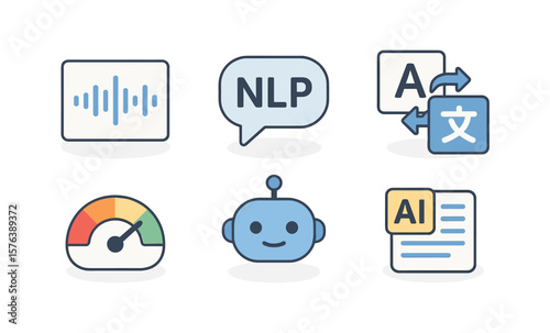 Natural language processing icons for digital interface design and communication concepts