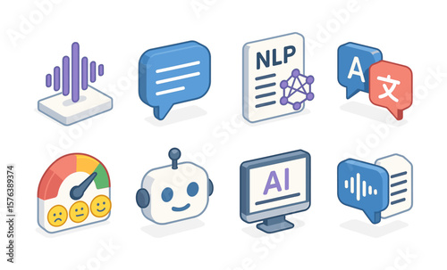 Natural language processing icons for technology and ai communication design
