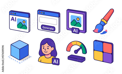 Generative ai icon set featuring creative design elements for digital art and innovation