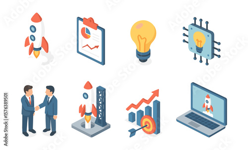 Startup innovation concepts with icons for business growth and development