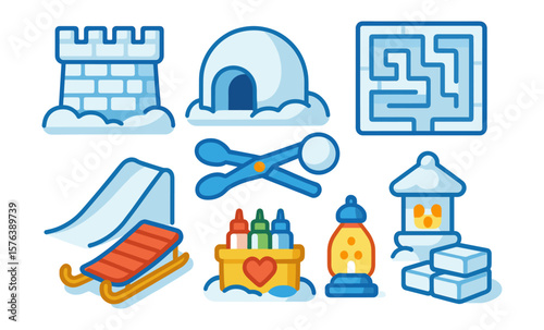 Winter fun and activities icons for seasonal design and crafts