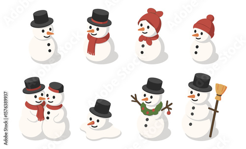 Charming festive snowman characters for holiday decorations and design projects