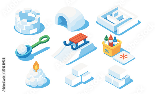 Winter activity icons set featuring snow fun for design and creativity